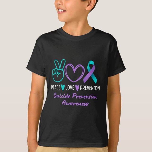 Peace Love Prevention Suicide Awareness Teal Purpl T-Shirt (Front)