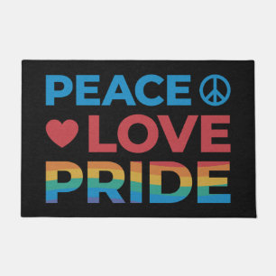 Peace Love Pride LGBT Colourful Retro Black Doormat