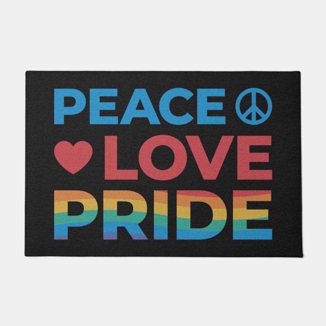 Peace Love Pride LGBT Colourful Retro Black Doormat (Front)