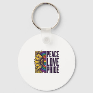 Peace Love Pride Vintage Flower Vector Shirt_1 Key Ring