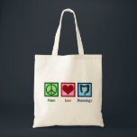 Peace Love Proctology Tote Bag<br><div class="desc">A cool proctologist gift for a colourectal surgeon who handles proctology patients in their business or practice. This colourectal surgery design features a peace sign, heart, and human colon. Peace Love Proctology.</div>
