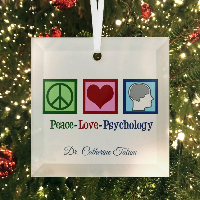 Peace Love Psychology Cute Psychologist Christmas Glass Tree Decoration (Creator Uploaded)