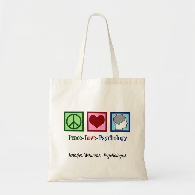 Peace Love Psychology Cute Psychologist Custom Tote Bag (Front)