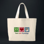 Peace Love Psychology Cute Psychologist Large Tote Bag<br><div class="desc">Peace Love Psychology. A cute psychologist Christmas gift featuring a peace sign,  heart,  and human brain. A pretty present for a therapist who is good at helping people through therapy.</div>