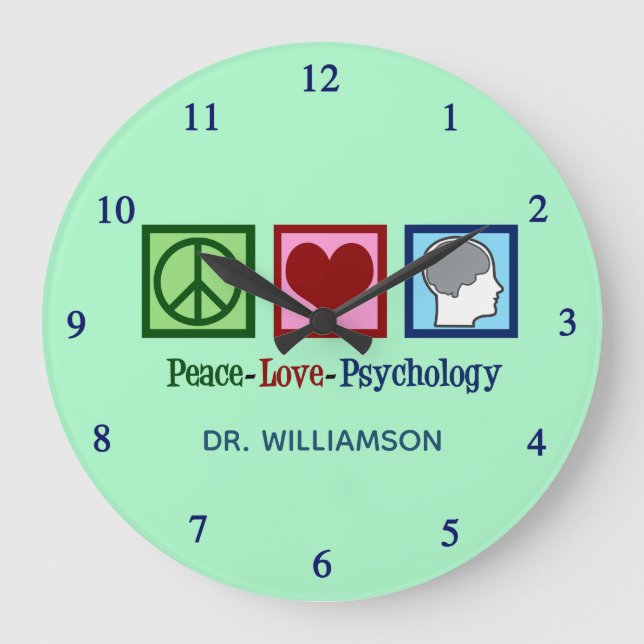 Peace Love Psychology Cute Psychologist Office Large Clock (Front)