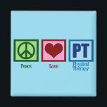 Peace Love PT Physical Therapist Magnet<br><div class="desc">A cute Christmas physical therapist gift featuring a pretty green peace sign,  red heart,  and the PT in blue with peace,  love,   physical therapy written in beautiful letters underneath. Buy this present for your favourite physical therapist.</div>