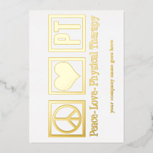 Peace Love PT Physical Therapy Custom Gold Foil Holiday Card