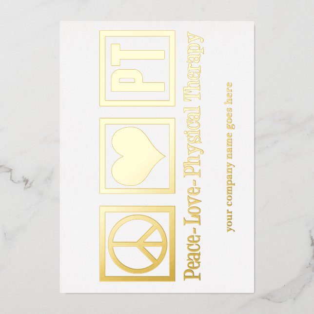Peace Love PT Physical Therapy Custom Gold Foil Holiday Card (Front)