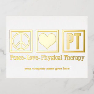 Peace Love PT Physical Therapy Custom Gold Foil Holiday Postcard
