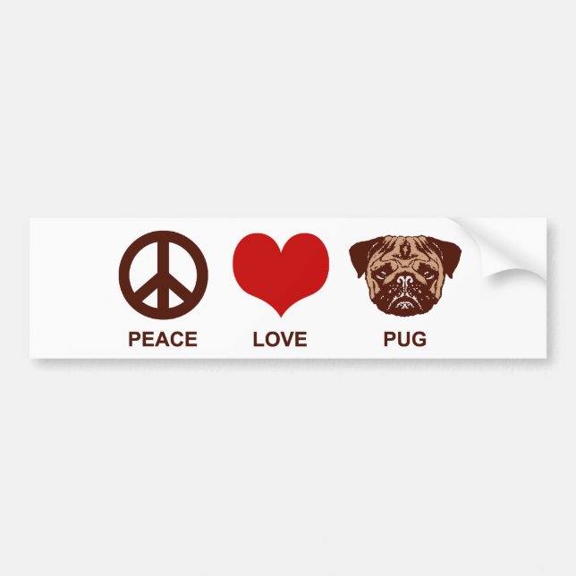 Peace Love Pug Bumper Sticker (Front)