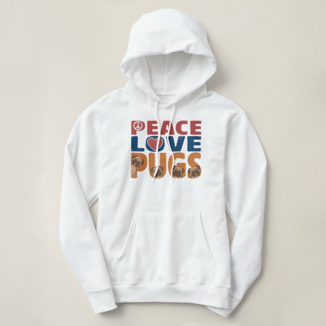 Peace Love Pug Dog Lover For Women Men, Pet Lover, Hoodie (Design Front)