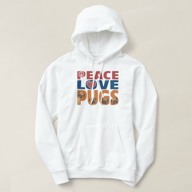 Peace Love Pug Dog Lover For Women Men, Pet Lover, Hoodie (Design Front)