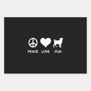 Peace Love Pug Pug Dog Lovers Gift Wrapping Paper Sheet