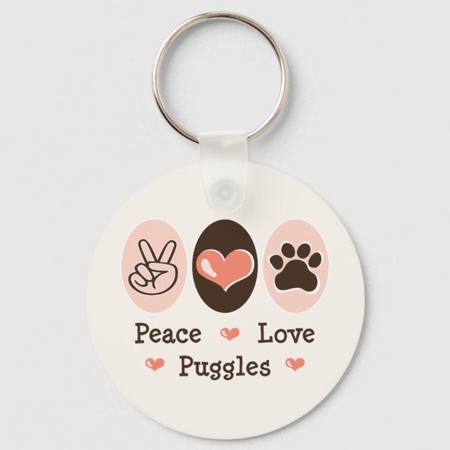 Peace Love Puggles Keychain (Front)