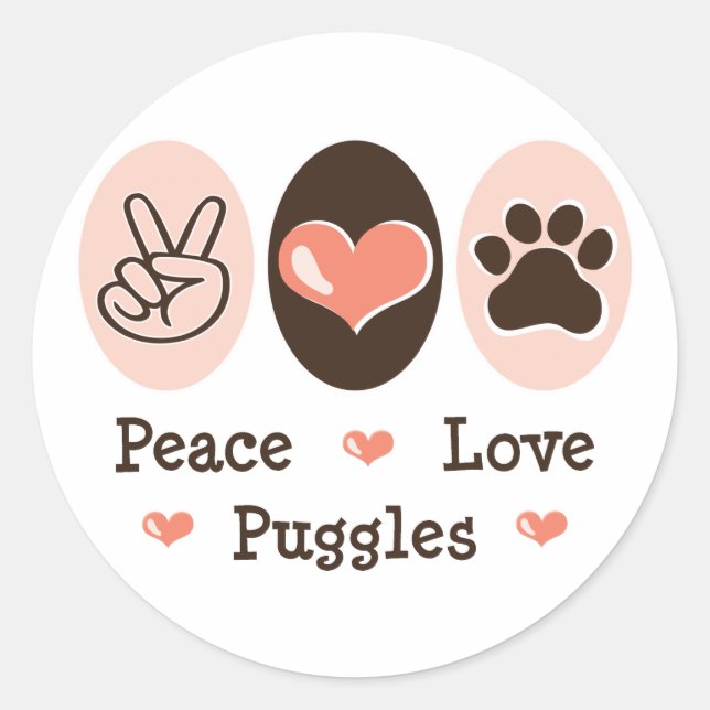 Peace Love Puggles Stickers (Front)