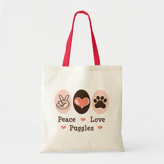 Peace Love Puggles Tote Bag (Front)