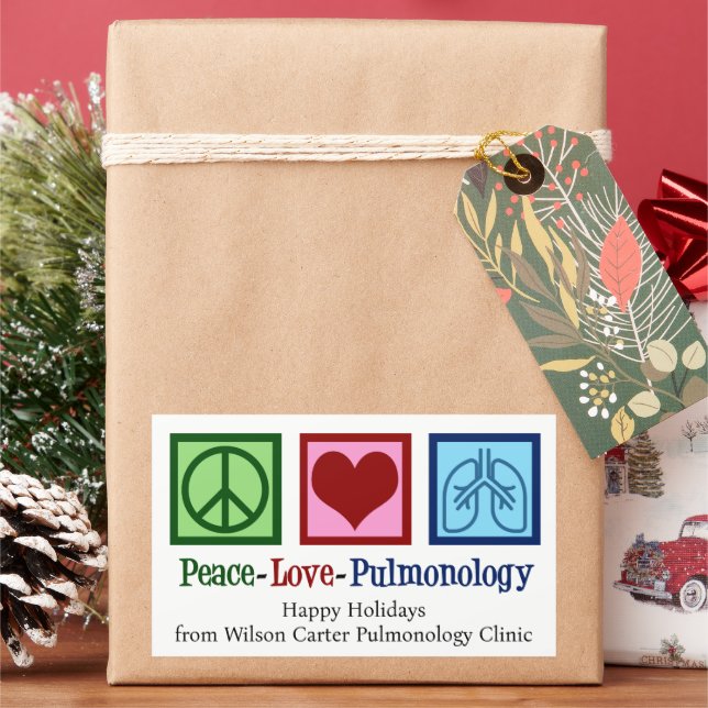 Peace Love Pulmonology Customisable Pulmonologist Rectangular Sticker (Holiday)