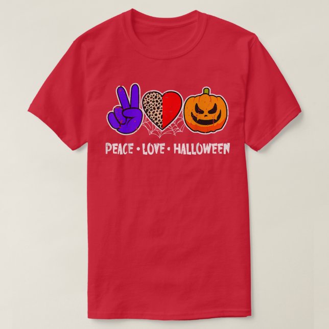Peace, Love, Pumpkin Fall Leopard Print Funny Hall T-Shirt (Design Front)
