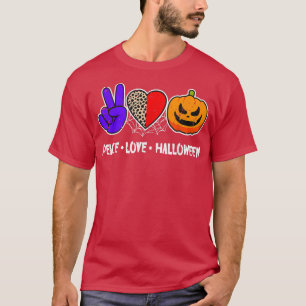 Peace, Love, Pumpkin Fall Leopard Print Funny Hall T-Shirt