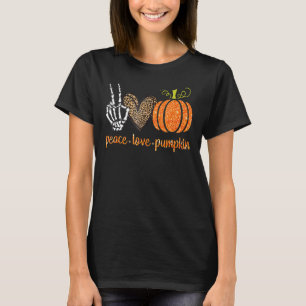 Peace Love Pumpkin Hand Skull Leopard Pumpkin T-Shirt