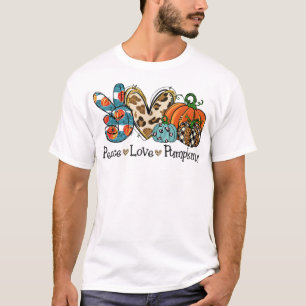 Peace Love Pumpkins Leopard Happy Halloween T-Shirt