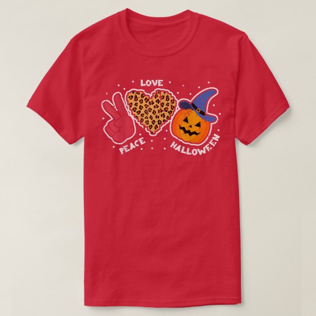 Peace Love Pumpkin's Leopard Print Funny Halloween T-Shirt (Design Front)