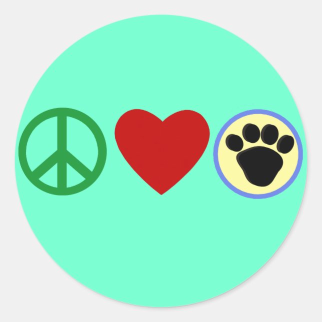 Peace Love Puppy Paws T shirts, Gifts Classic Round Sticker (Front)