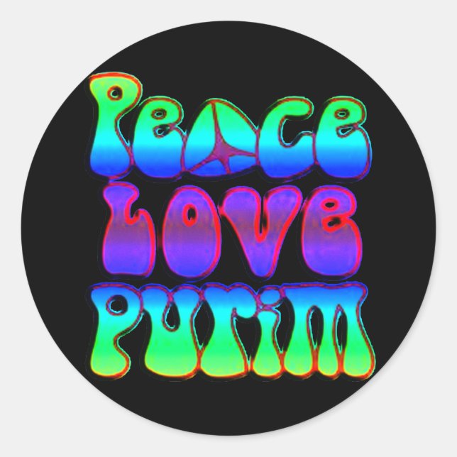 Peace Love Purim Classic Round Sticker (Front)