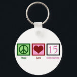 Peace Love Quinceañera Key Ring<br><div class="desc">A pretty Peace Love 15 gift for a teenage birthday girl.</div>