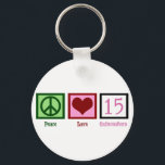 Peace Love Quinceañera Key Ring<br><div class="desc">A pretty Peace Love 15 gift for a teenage birthday girl.</div>