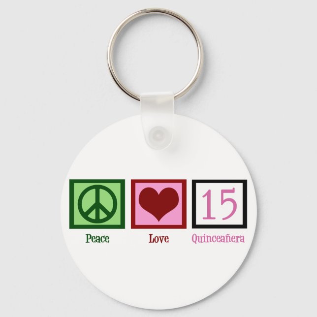 Peace Love Quinceañera Key Ring (Front)