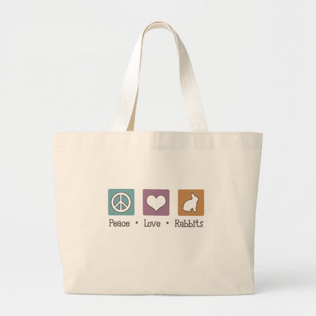 Peace Love Rabbits Large Tote Bag (Front)