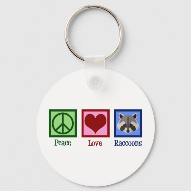 Peace Love Raccoons Key Ring (Front)