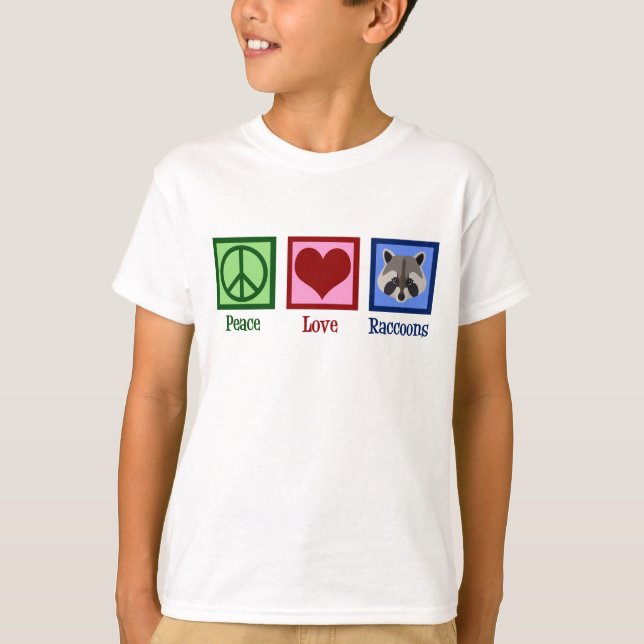 Peace Love Raccoons Kids T-Shirt (Front)