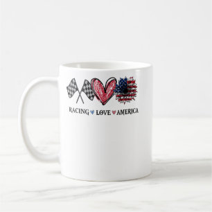 Peace Love Racing Flag America Racing Lovers Coffee Mug