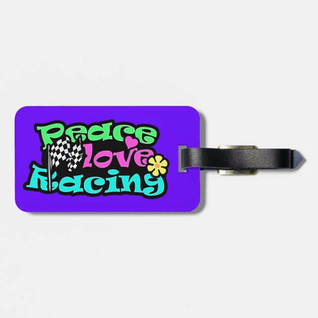 Peace, Love, Racing Luggage Tag (Back Horizontal)