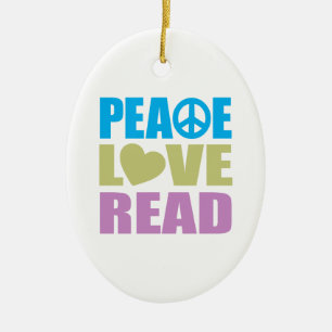 Peace Love Read Ceramic Tree Decoration
