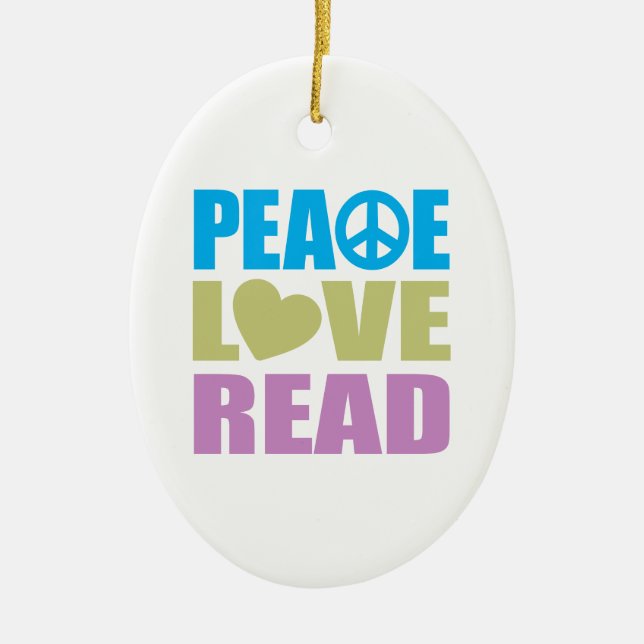 Peace Love Read Ceramic Tree Decoration (Front)