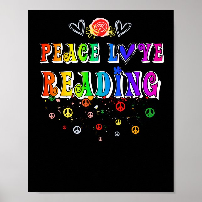 Peace Love Reading Cute Floral Heart Poster (Front)