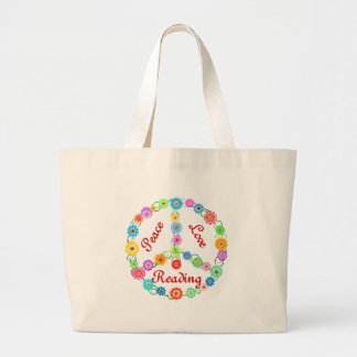 Peace Love Reading Large Tote Bag