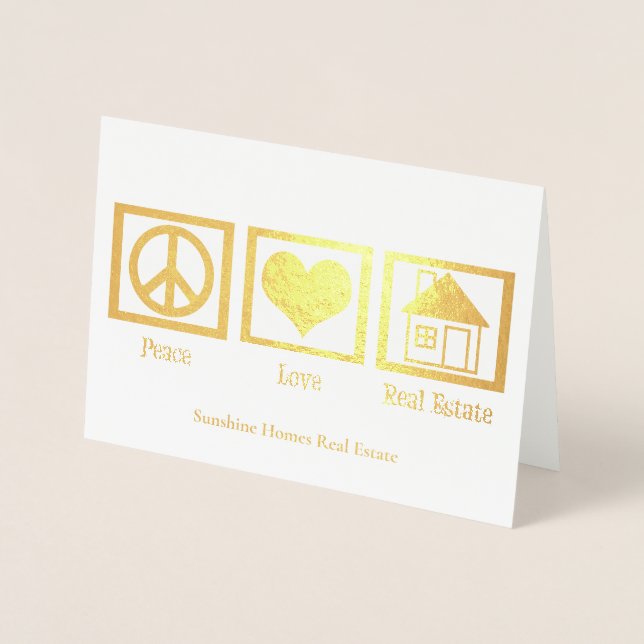 Peace Love Real Estate Company Holiday Custom Gold Foil Card (Front)