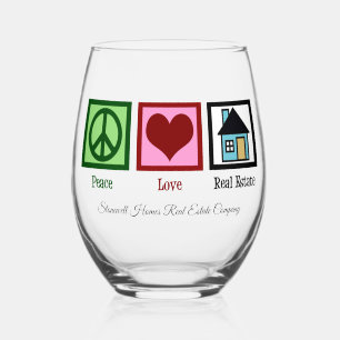 Peace Love Real Estate Cute Custom Realtor Stemless Wine Glass