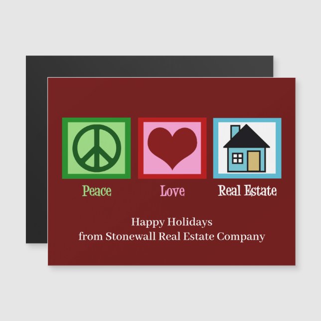 Peace Love Real Estate Red Christmas Magnet Card (Front/Back)
