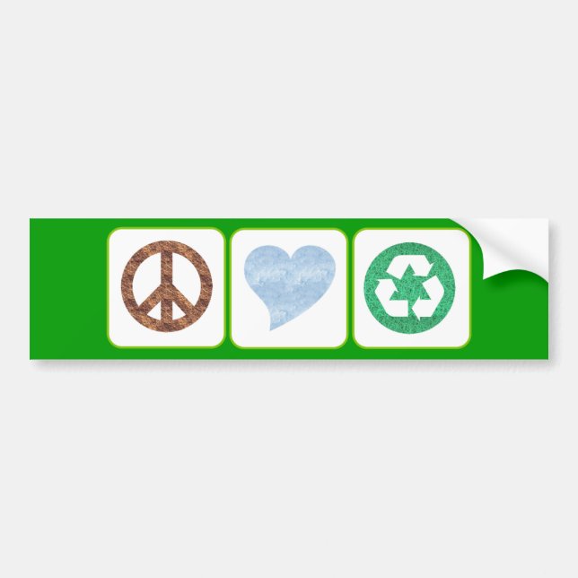 PEACE LOVE RECYCLE BUMPER STICKER (Front)