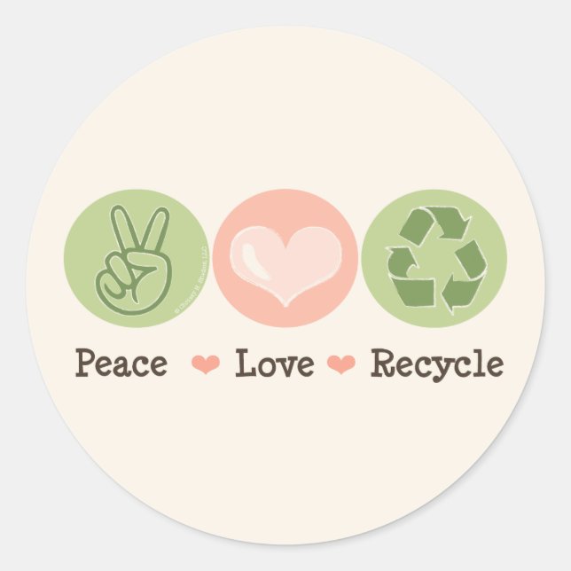 Peace Love Recycle Recycling Stickers (Front)