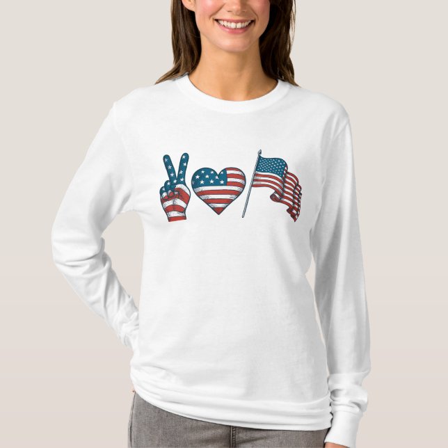 Peace Love Red White Blue T-Shirt (Front)