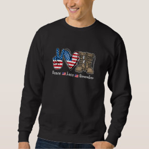 Peace Love Remember Combat Boots Usa Flag Veteran Sweatshirt