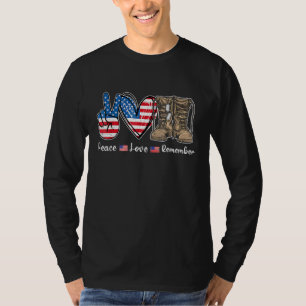 Peace Love Remember Combat Boots Usa Flag Veteran T-Shirt