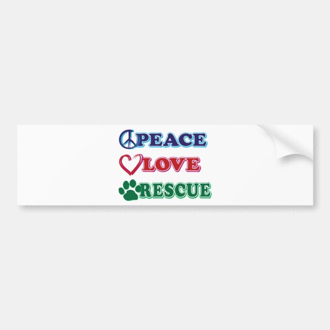 Peace Love Rescue Bumper Sticker (Front)