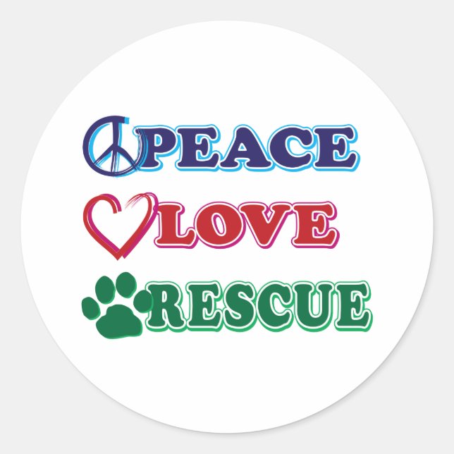 Peace Love Rescue Classic Round Sticker (Front)